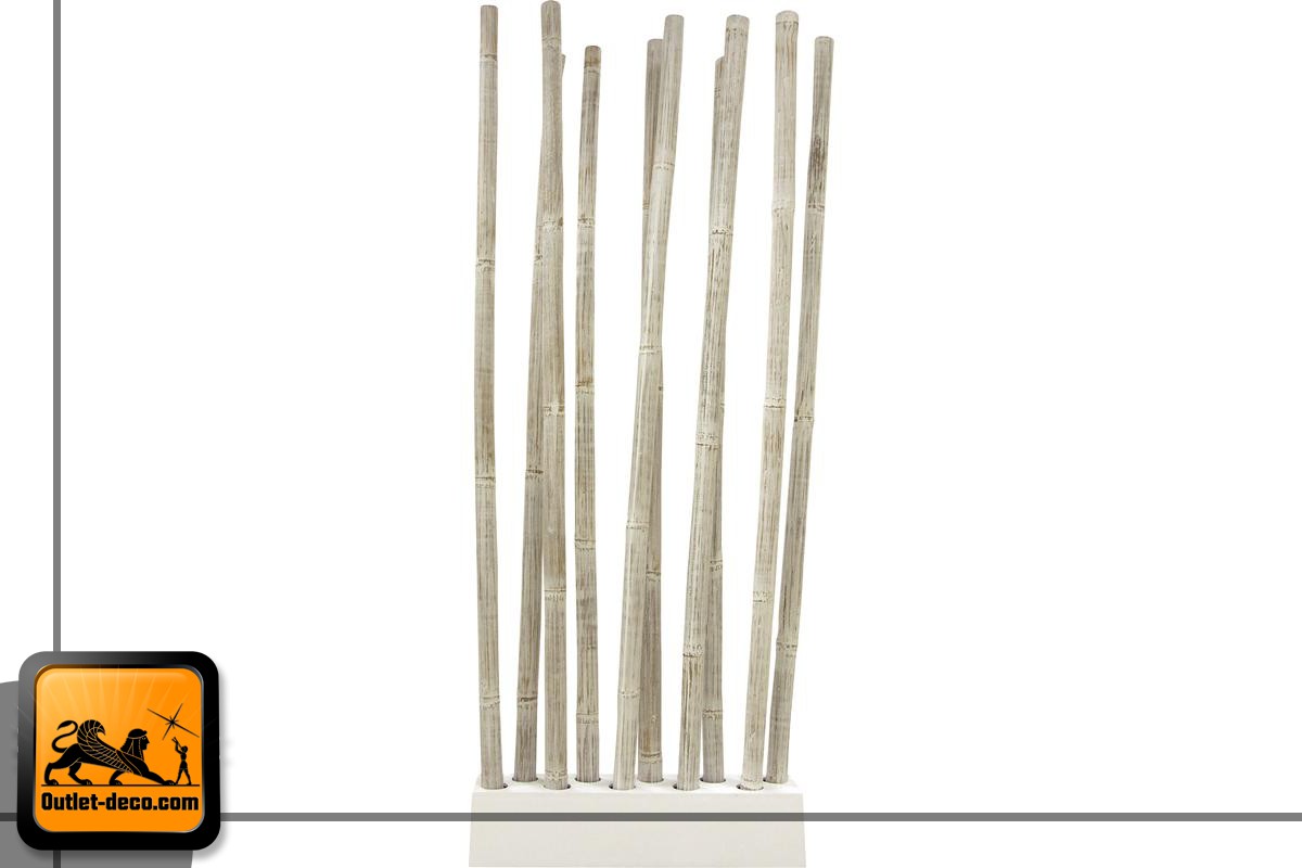 Base + 10 tallos de bambú patinado blanco
