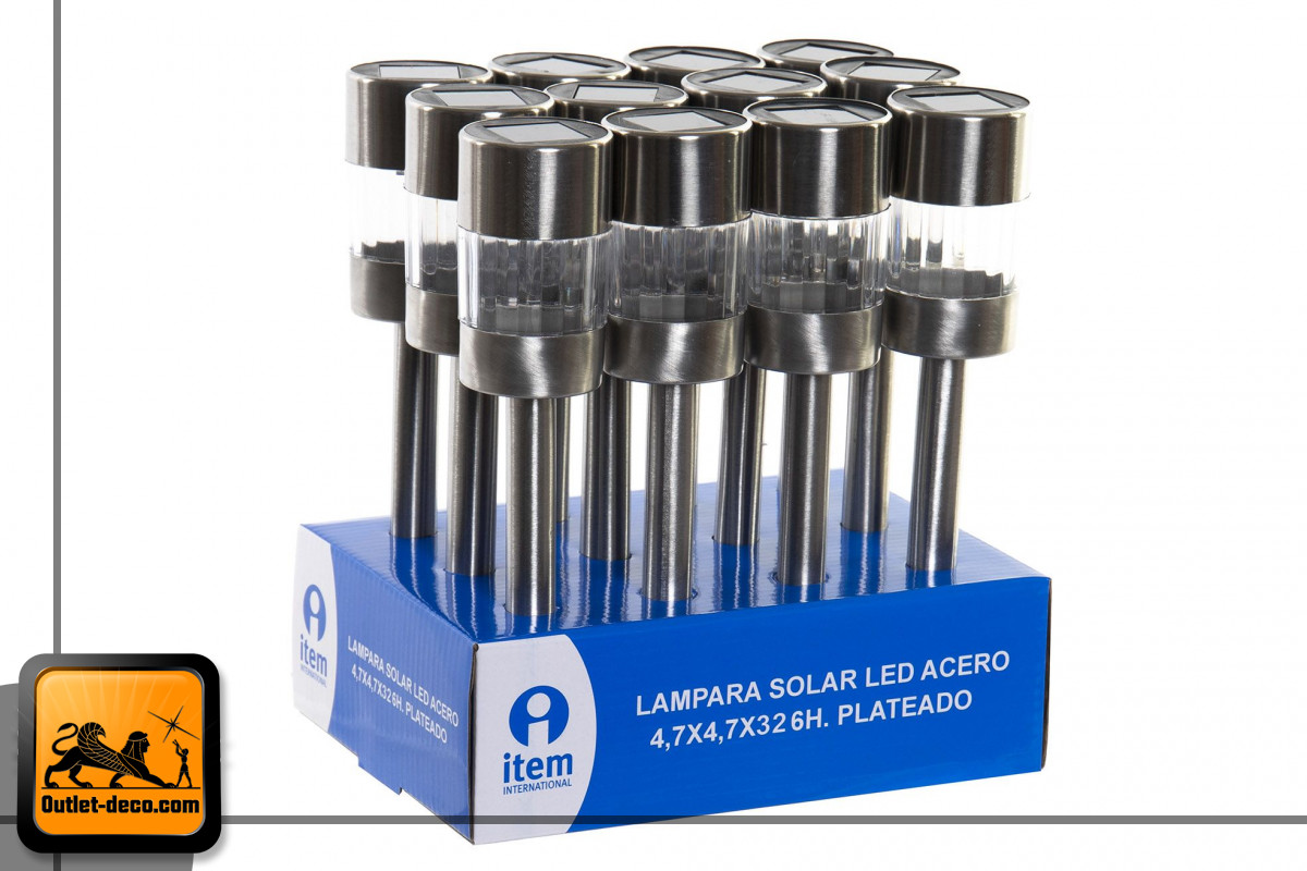 LAMPARA SOLAR LED ACERO 4,7X4,7X34,5 6H. EXTERIOR