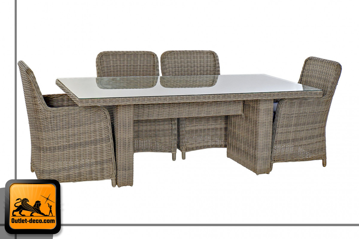 TABLE SET 7 ROTIN SYNTHÉTIQUE 200X100X75 5 MM, EXT